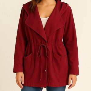 Tobi Wine Red Hooded Utility Jacket Size Small Lightweight Drawstring Dark Red